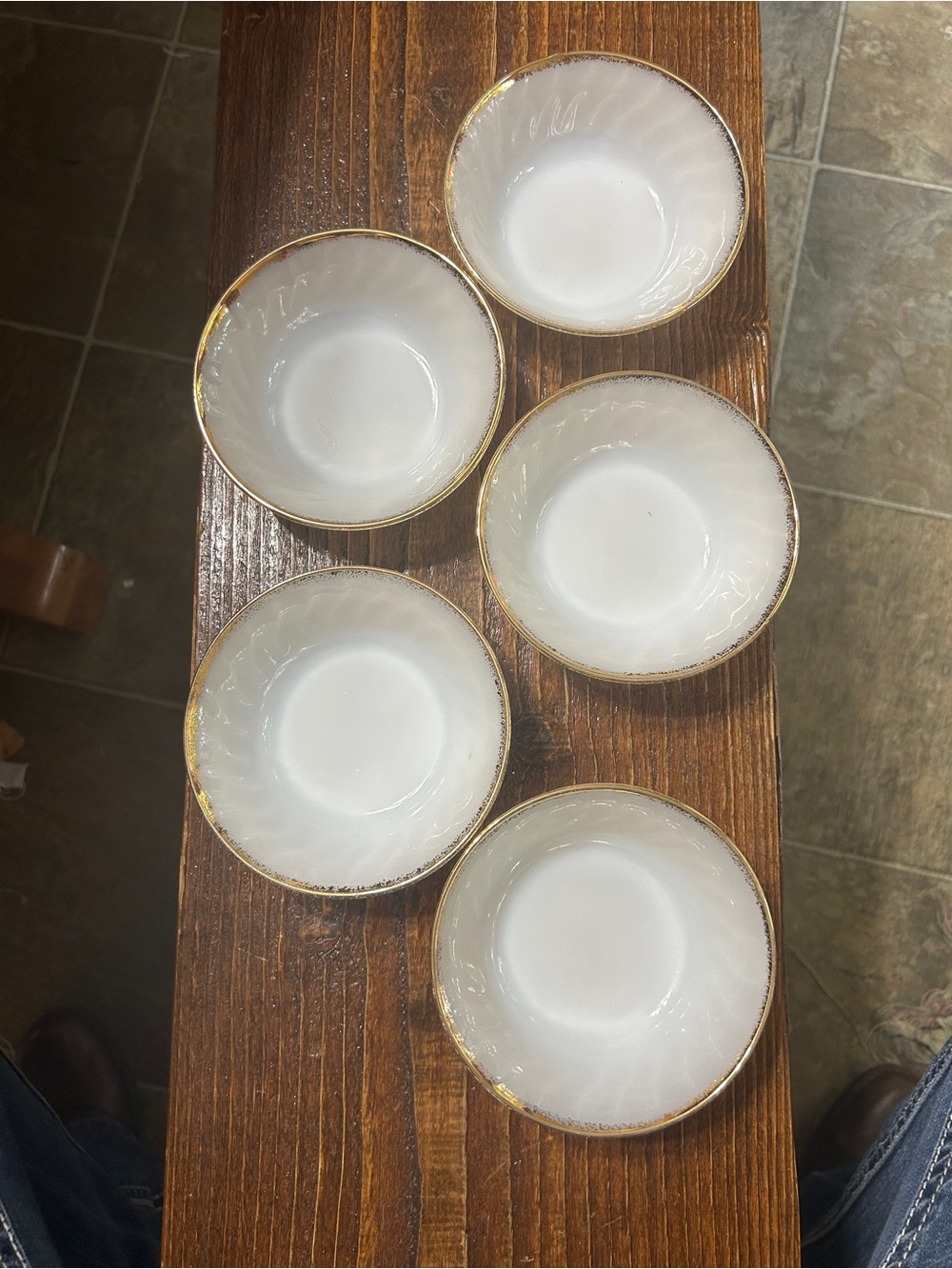 Fire King White Dessert Bowls with Gold Trim - Set of 5